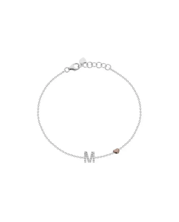 Bracelet Buonocore You Are en Or Blanc avec Diamants Lettre M
