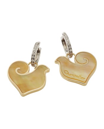 Boucles d'oreilles Chantecler Capri coq en or jaune, nacre et diamants