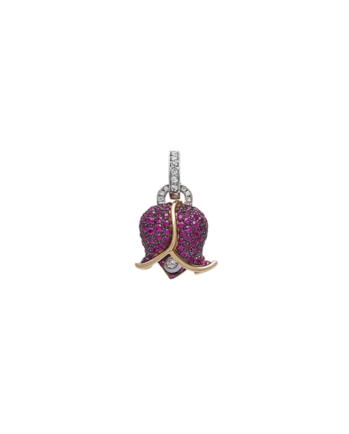 Pendentif Chantecler Campanella Bougainvillea Medium en Or Rose avec Diamants et Saphirs
