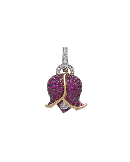 Ciondolo Medio Chantecler Campanella Bouganville in Oro Rosa con Diamanti e Zaffiri