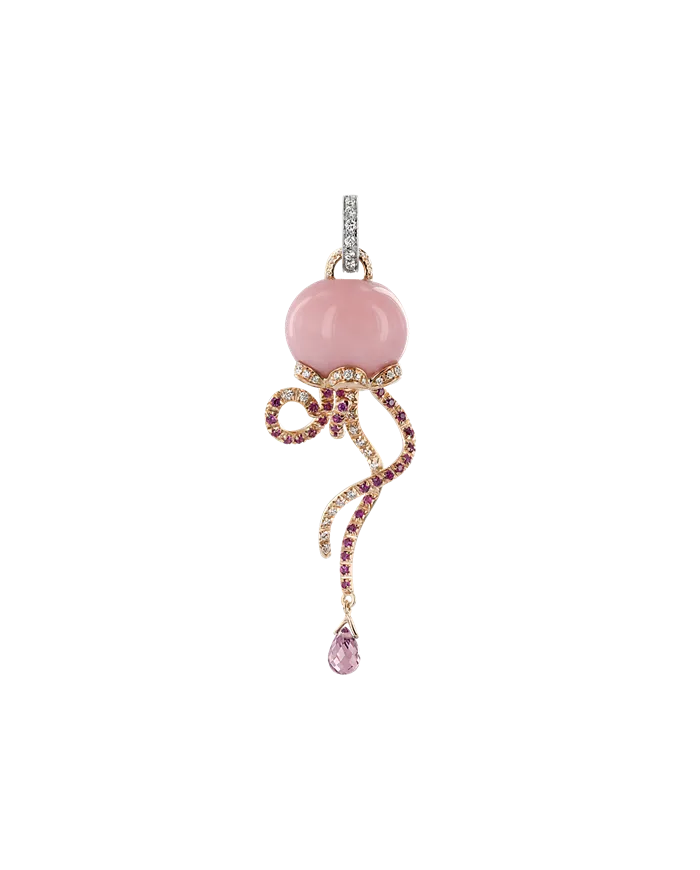 Pendentif Chantecler Campanella Medusa de taille moyenne en or bicolore avec opale, diamants et saphirs