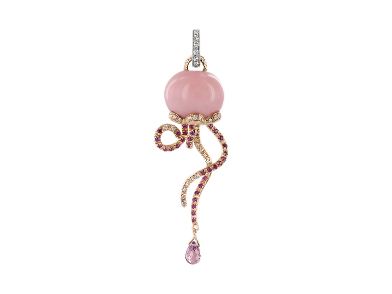 Medium Chantecler Campanella Medusa Pendant in Two-Tone Gold with Opal, Diamonds and Sapphires