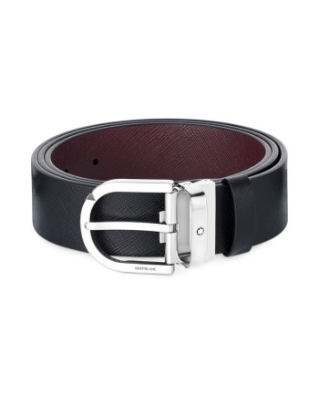 Montblanc Black/Bordeaux Reversible Leather Belt with Horseshoe Buckle