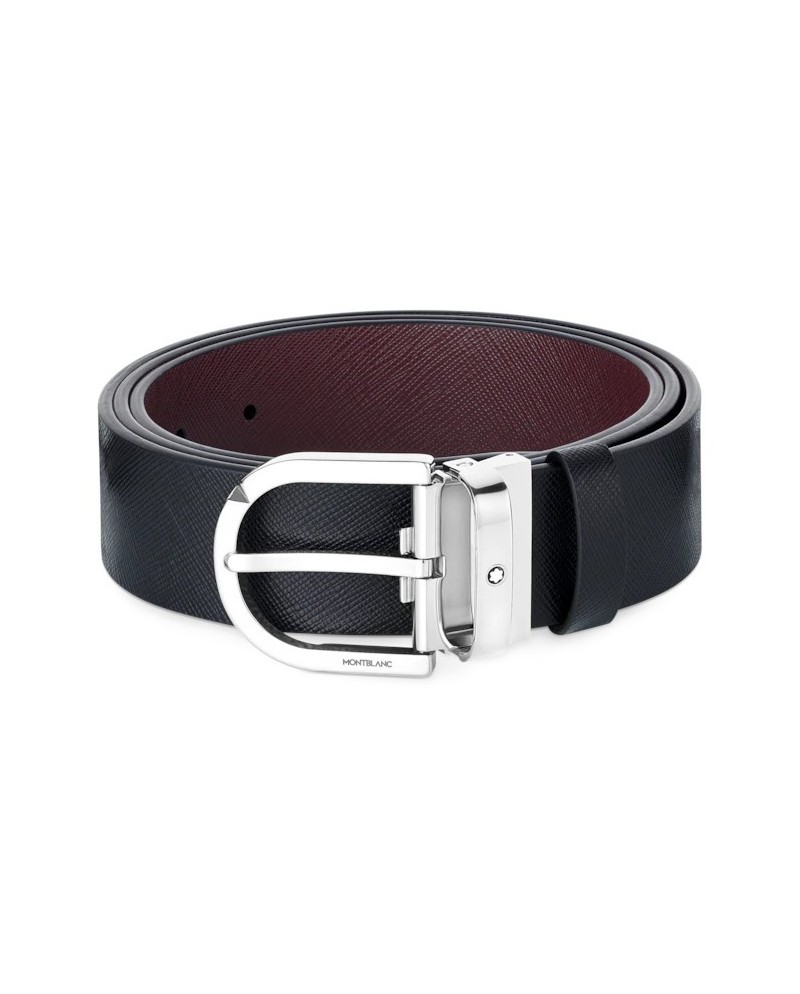 Ceinture réversible Montblanc en cuir noir/bordeaux avec boucle fer à cheval