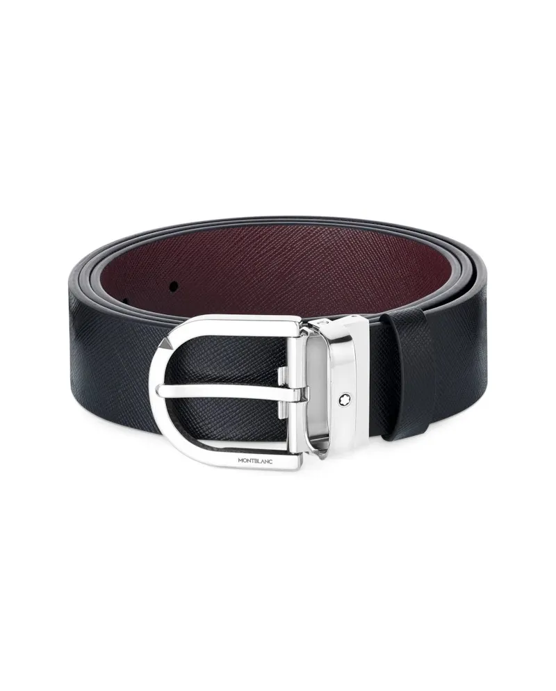 Cintura Montblanc in Pelle Reversibile Nera/Bordeaux con Fibbia a Ferro di Cavallo 35 mm