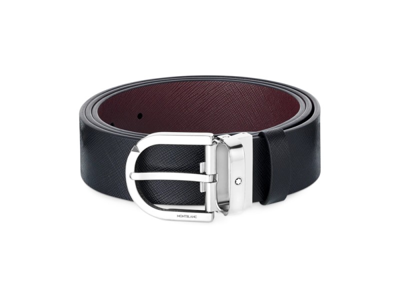 Montblanc Black/Bordeaux Reversible Leather Belt with Horseshoe Buckle