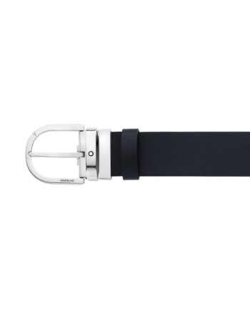 Montblanc Black/Bordeaux Reversible Leather Belt with Horseshoe Buckle