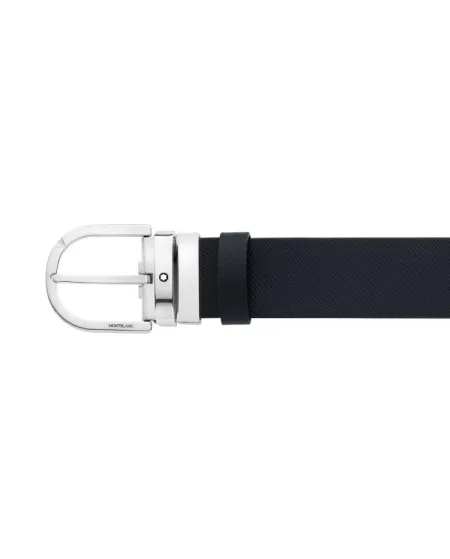 Cintura Montblanc in Pelle Reversibile Nera/Bordeaux con Fibbia a Ferro di Cavallo 35 mm