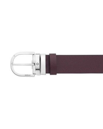 Cintura Montblanc in Pelle Reversibile Nera/Bordeaux con Fibbia a Ferro di Cavallo 35 mm