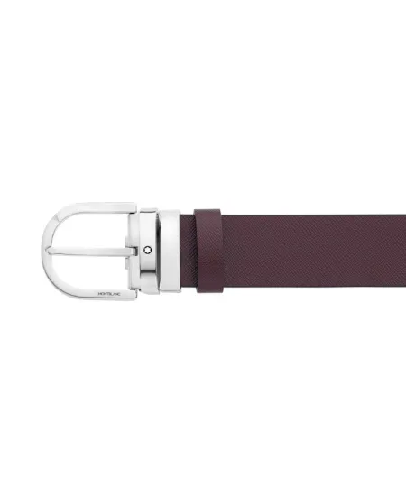 Montblanc Black/Bordeaux Reversible Leather Belt with Horseshoe Buckle