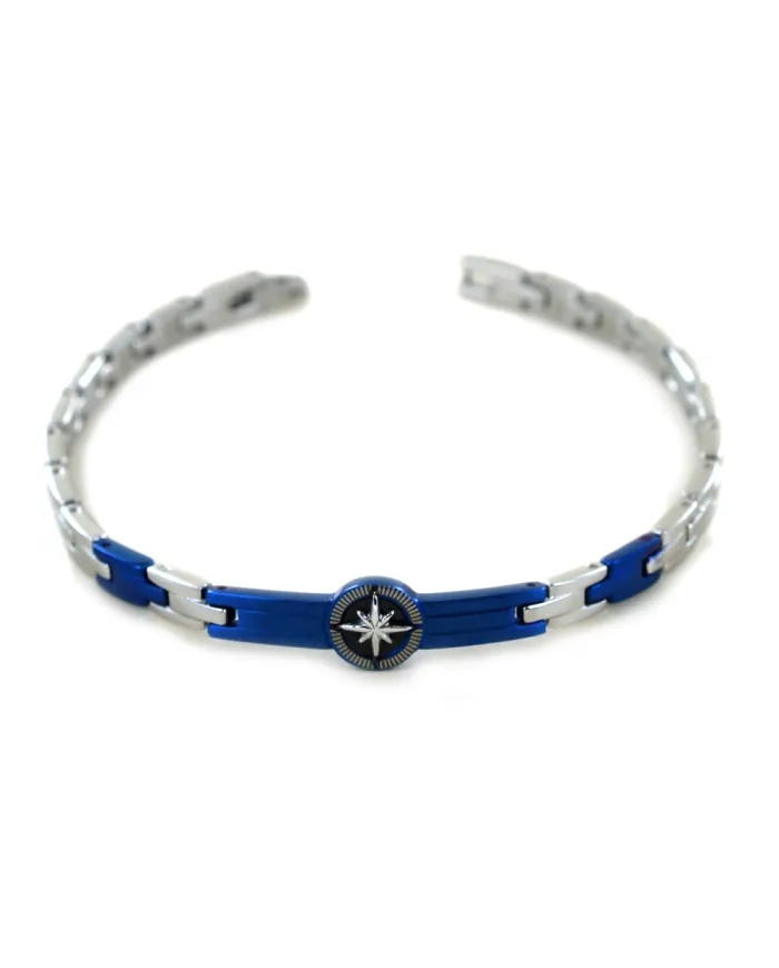 Bracelet pour homme Zancan Hiteck en acier PVD bleu avec rose des vents