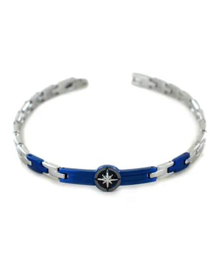 Bracelet pour homme Zancan Hiteck en acier PVD bleu avec rose des vents
