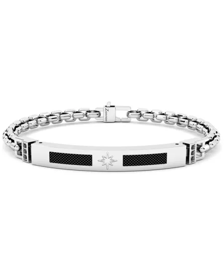 Zancan Hi-Tekh Men's Steel Bracelet with Carbon Fiber Plate and Black Spinels