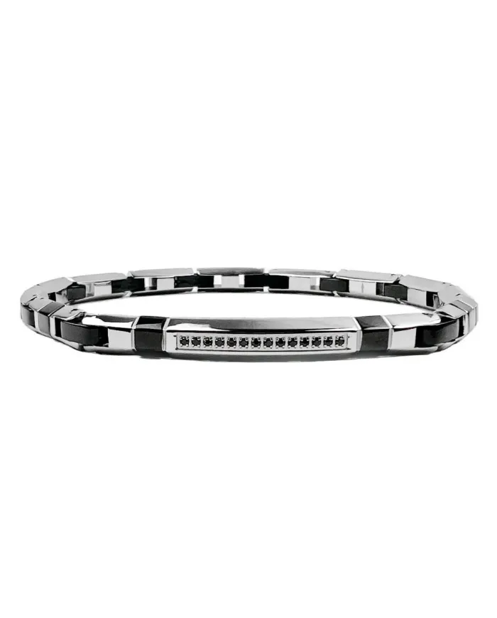 Bracelet pour homme Zancan Hiteck en acier PVD avec plaque en fibre de carbone et spinelles noirs