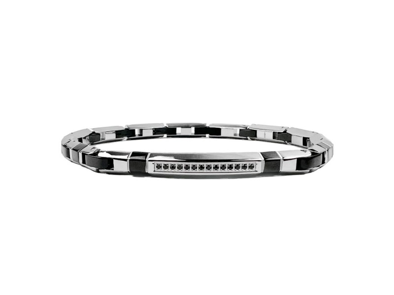 Zancan Hiteck Men\'s Bracelet in PVD Steel with Carbon Fiber Plate and Black  Spinels