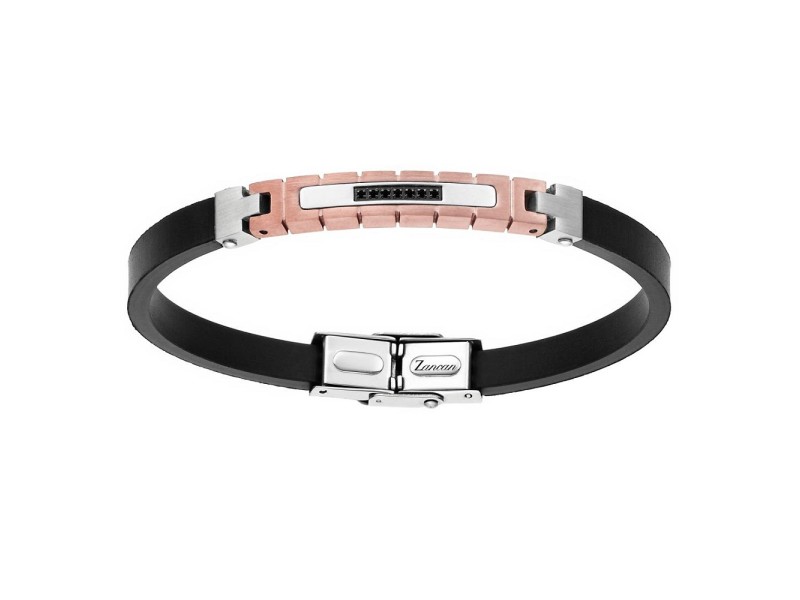 Zancan Hiteck Men's Bracelet in Steel and Silicone with Black Spinels