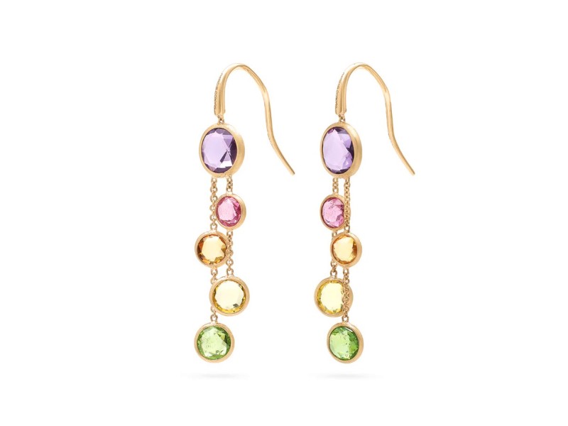 Marco Bicego Jaipur Color Pendant Earrings in Yellow Gold with Mixed Gems