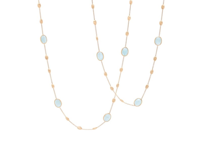 Marco Bicego Seville Long Necklace in Yellow Gold with Aquamarines