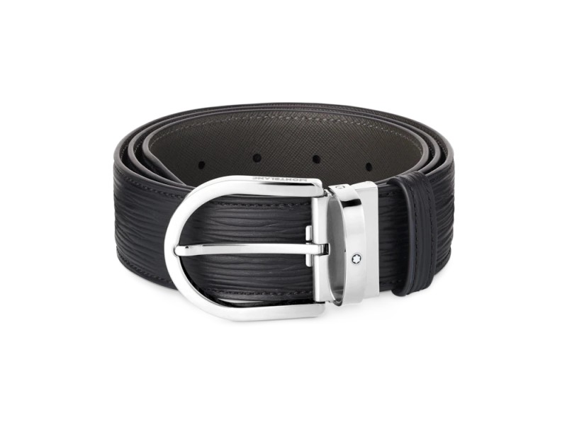Montblanc Belt in Black Leather with Horseshoe Buckle