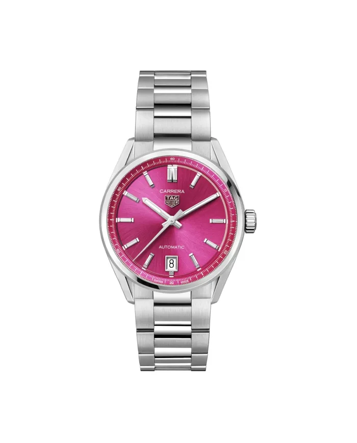 Montre Tag Heuer Carrera 36 mm avec cadran rose et bracelet en acier