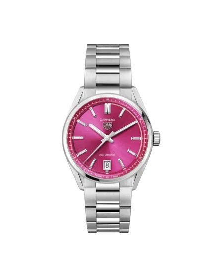 Orologio Tag Heuer Carrera 36 mm con Quadrante Rosa e Cinturino in Acciaio