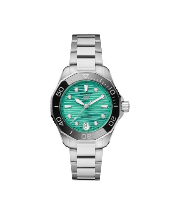 Orologio Tag Heuer Aquaracer Professional 300 Verde 36 mm con Diamanti e Cinturino in Acciaio
