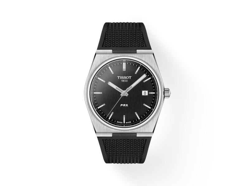Tissot PRX Watch with Black Dial and Rubber Strap
