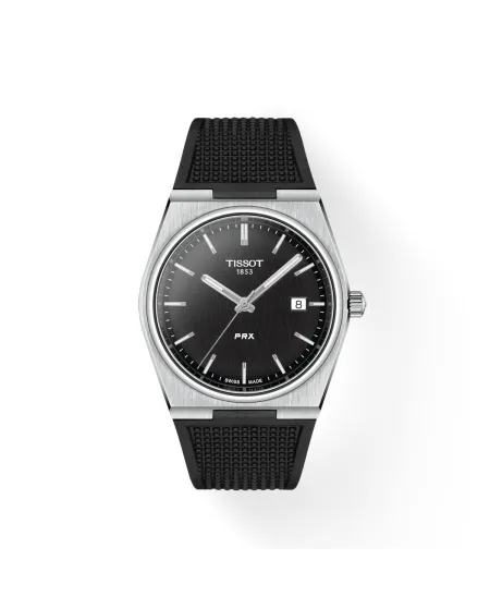 Montre Tissot PRX avec cadran noir et bracelet en caoutchouc