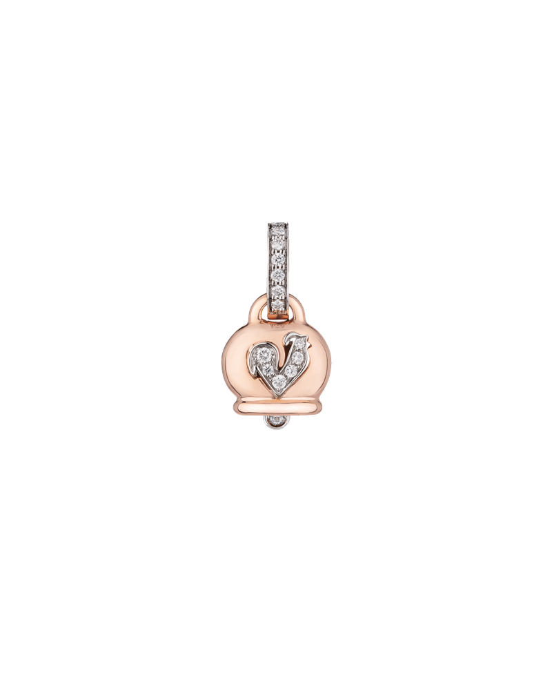 Petit pendentif Chantecler Campanelle en or rose, diamants et coq pavé de diamants