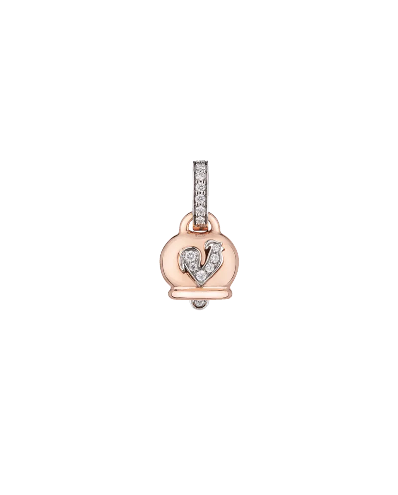 Petit pendentif Chantecler Campanelle en or rose, diamants et coq pavé de diamants