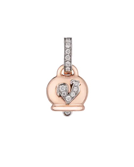 Petit pendentif Chantecler Campanelle en or rose, diamants et coq pavé de diamants