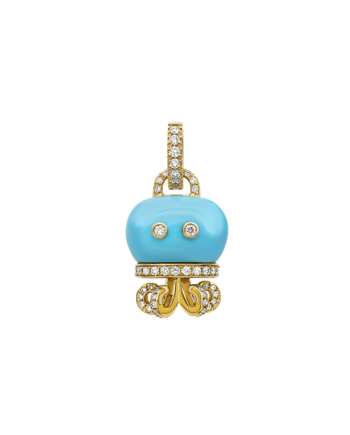 Medium Chantecler Campanelle Octopus Pendant in Yellow Gold with Diamonds and Turquoise