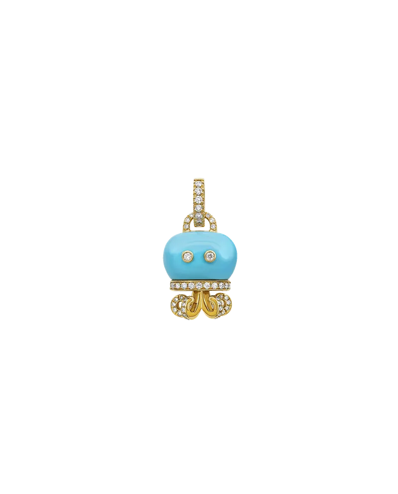 Medium Chantecler Campanelle Octopus Pendant in Yellow Gold with Diamonds and Turquoise