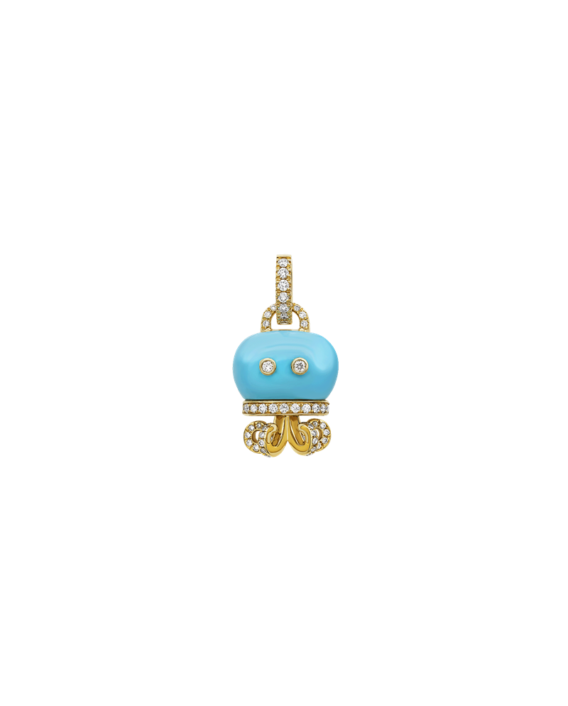 Pendentif Octopus Chantecler Campanelle Medium en Or Jaune avec Diamants et Turquoise