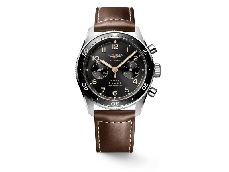 Longines Spirit Flyback Chronograph with Black Dial and Leather Strap