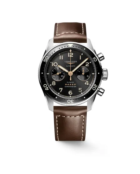 Longines Spirit Flyback Chronograph with Black Dial and Leather Strap