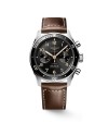 Chronographe Longines Spirit Flyback avec cadran noir et bracelet en cuir