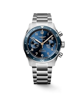 Chronographe Longines Spirit Flyback avec cadran bleu et bracelet en acier
