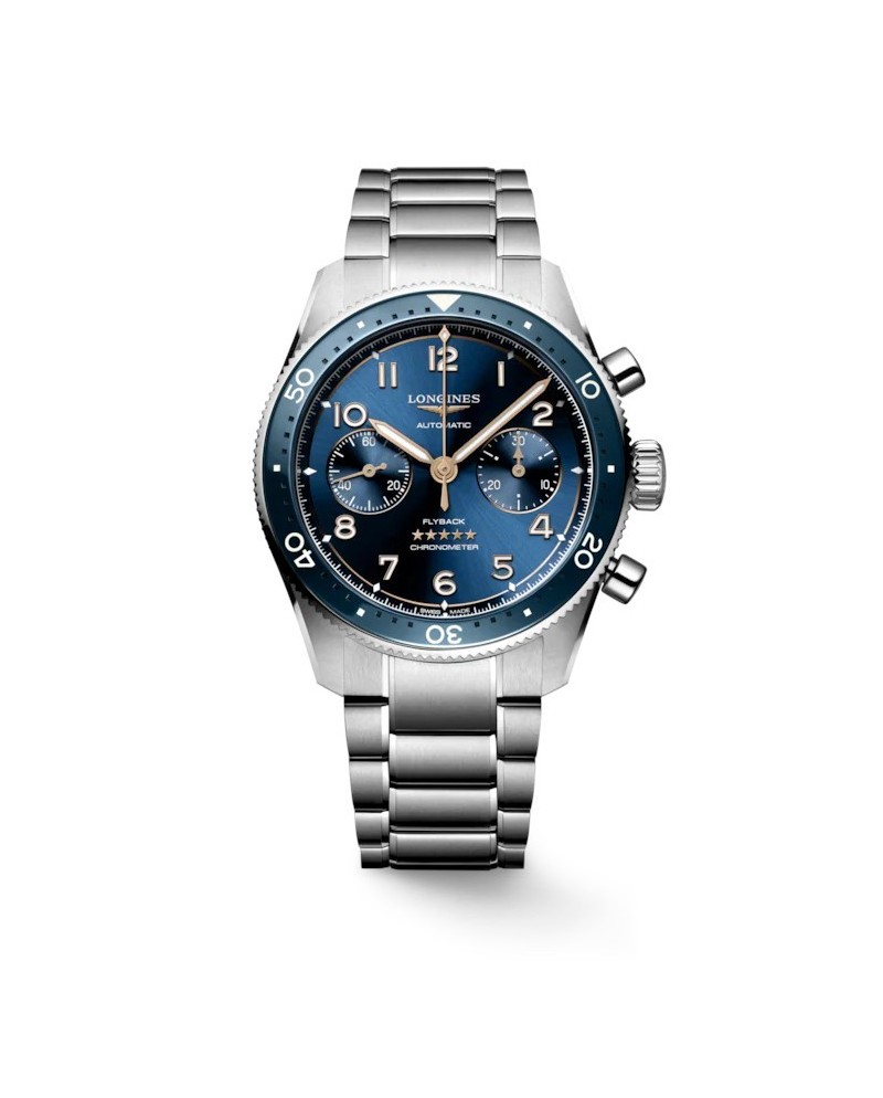 Chronographe Longines Spirit Flyback avec cadran bleu et bracelet en acier