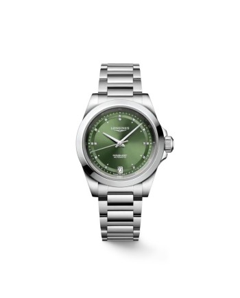 Montre Longines Conquest avec cadran vert avec diamants et bracelet en acier