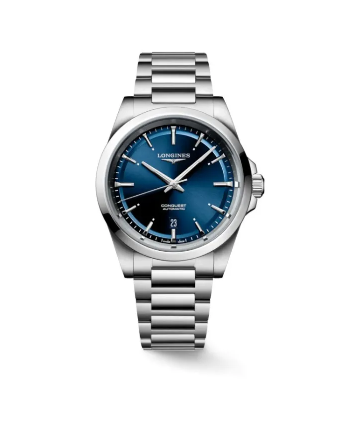Longines Conquest Watch with Blue Dial and Steel Bracelet