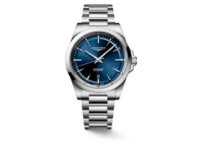 Longines Conquest Watch with Blue Dial and Steel Bracelet