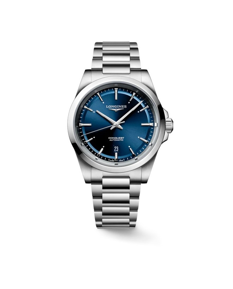 Longines Conquest Watch with Blue Dial and Steel Bracelet