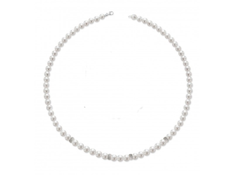 Le Lune Collana di perle con anelli in oro bianco diamantato Coscia Gioielli
