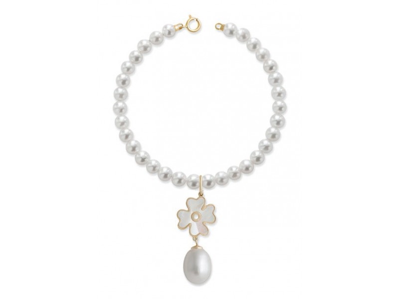 Le Lune Bracciale di perle con pendente Quadrifoglio in madreperla e perla a goccia Coscia Gioielli