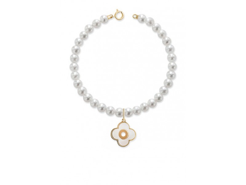 Le Lune Bracciale di perle con pendente Fiore in madreperla e perla a goccia Coscia Gioielli
