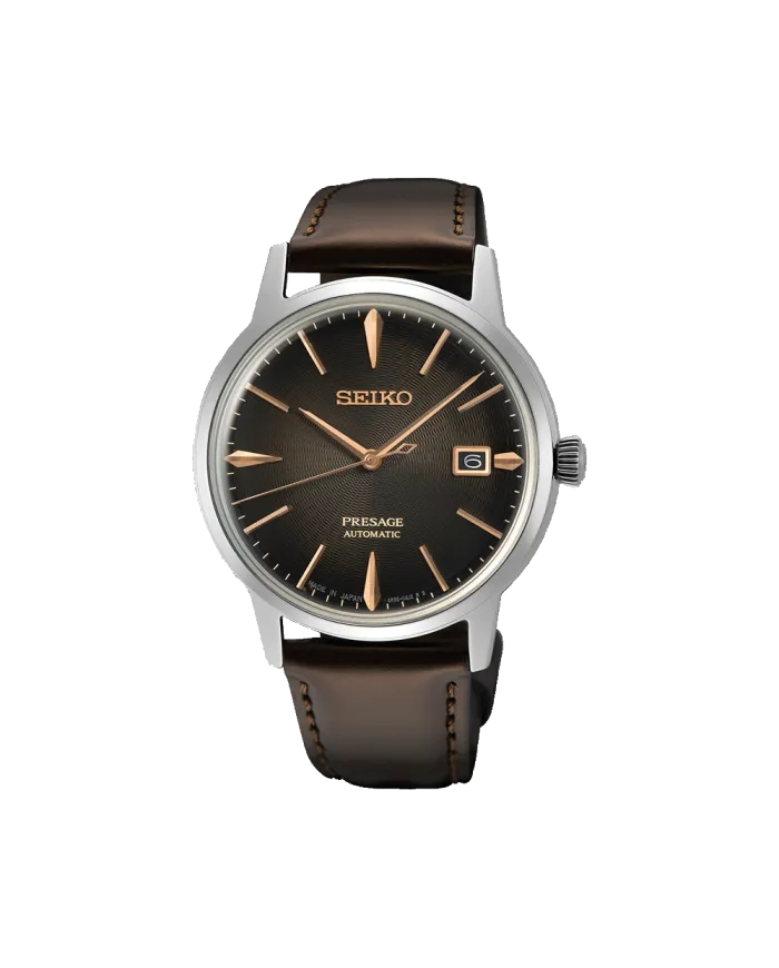 Montre Seiko Presage Cocktail avec cadran marron et bracelet en cuir