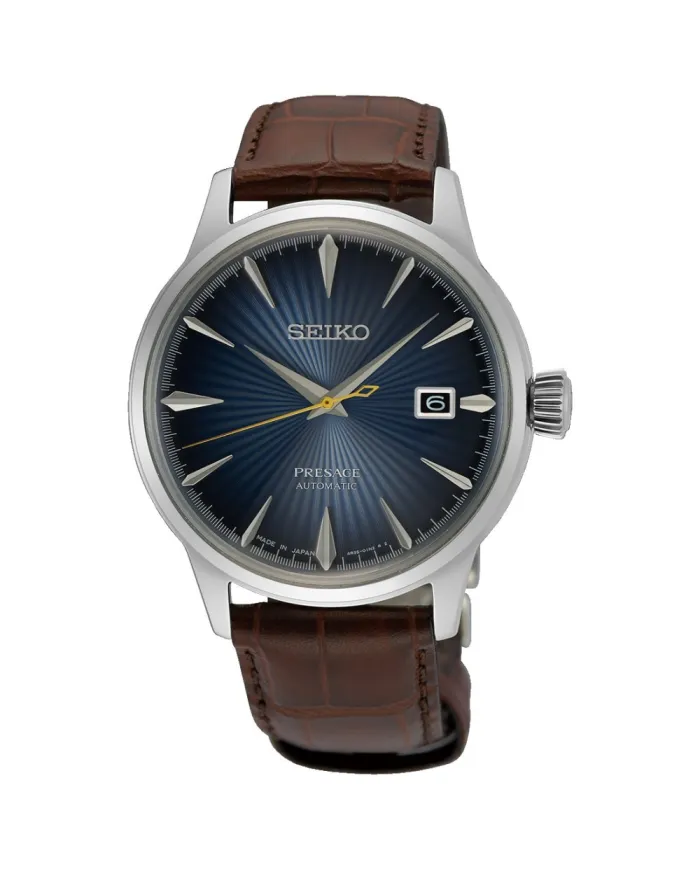 Montre Seiko Presage Cocktail à cadran bleu avec bracelet en cuir