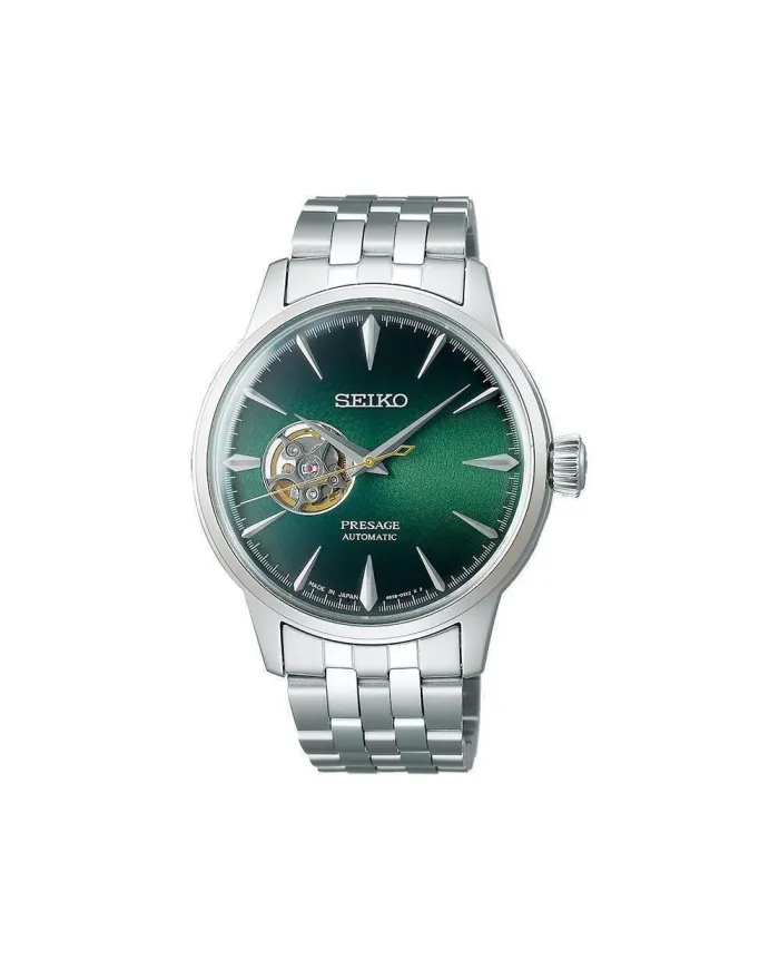 Montre Seiko Presage Cocktail à cœur ouvert, cadran vert avec bracelet en acier