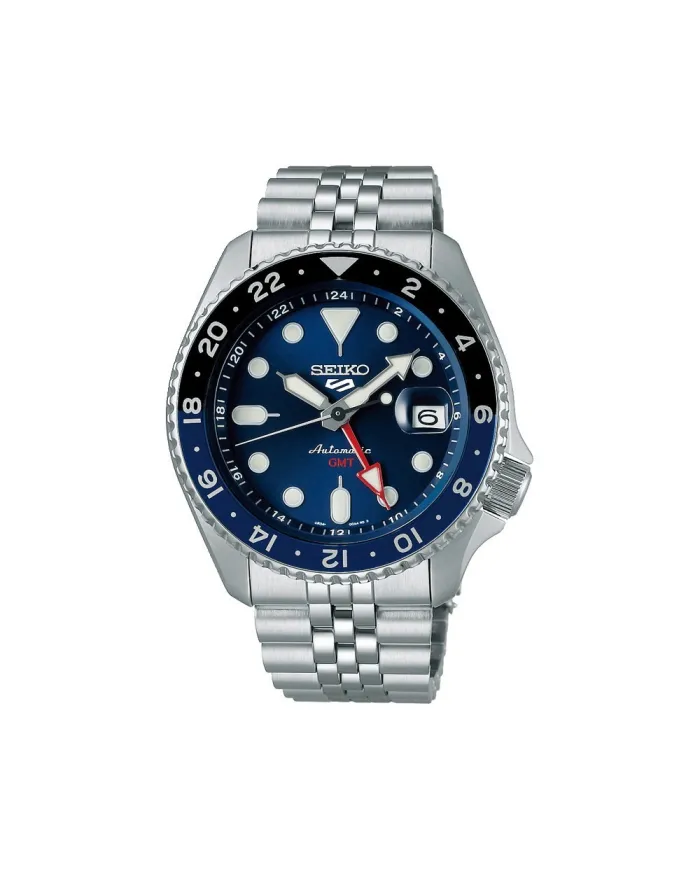Bracelet en acier inoxydable à cadran bleu Seiko 5 Sport GMT